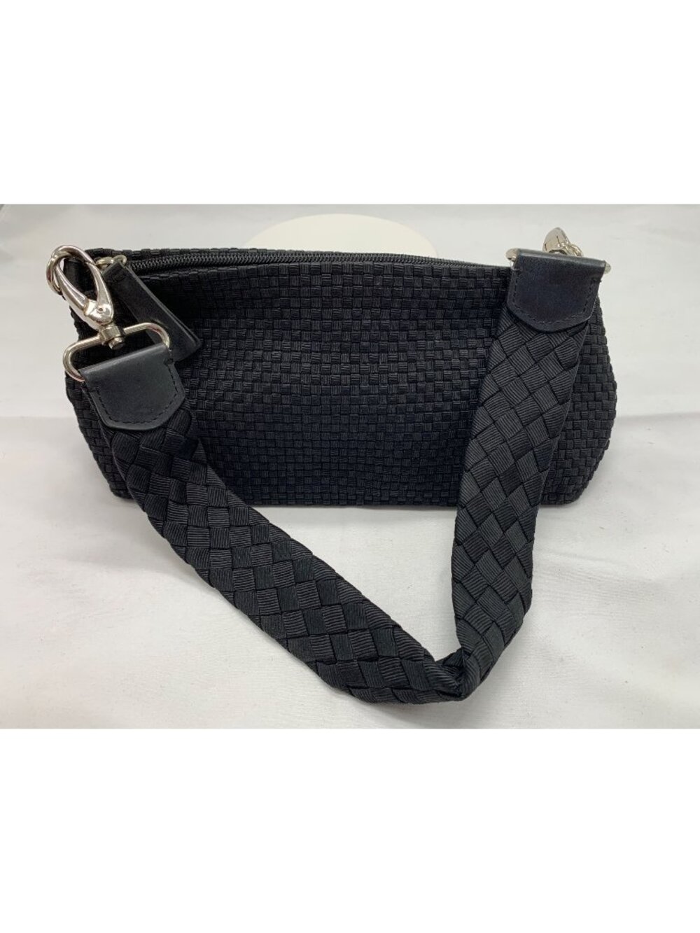 The Sak Black Woven Shoulder Bag With Detachable Strap & Zipper Closure